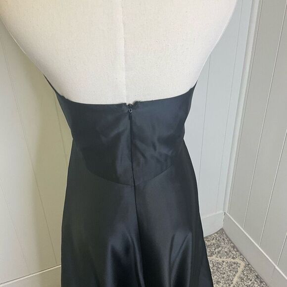 Ann Taylor Womens 6 Satin Evening Maxi Dress Black Halter Neck Open Back Zips - Picture 8 of 15